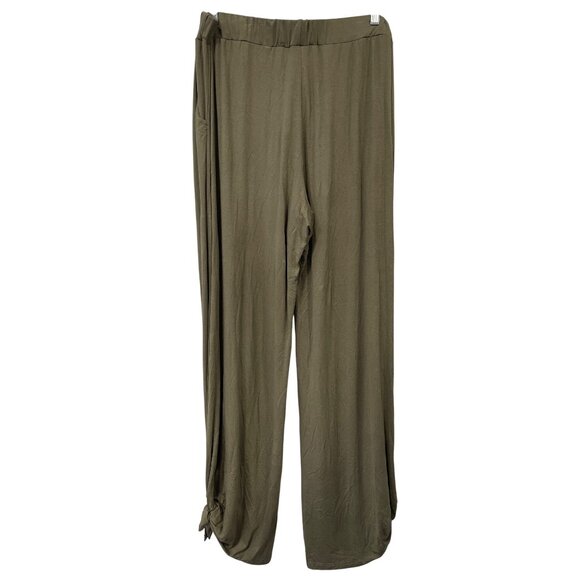 7th Ray Pants Plus Size 3XL Pull On Elastic Waist Side Slit Wide Leg Olive Green - Picture 2 of 8